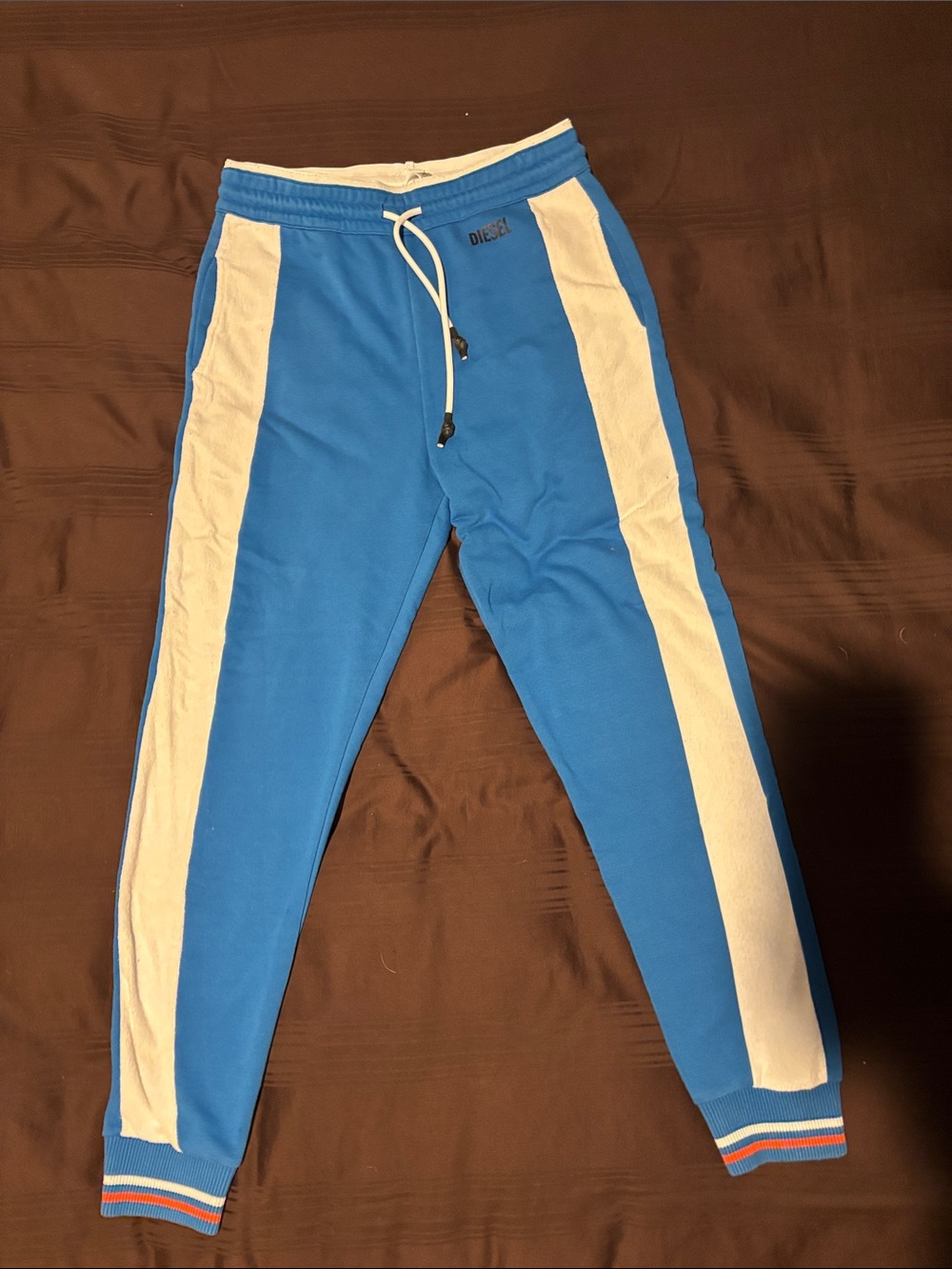 Diesel Blue Track Pants with White Side Panels